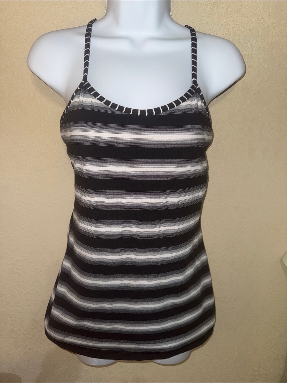 lululemon athletica Black & Gray white Striped Spaghetti-Strap Tank